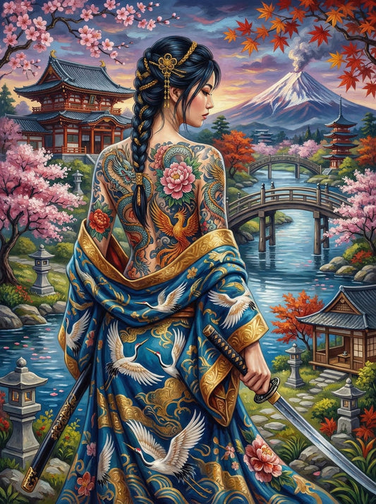 Japanese Tattoo Warrior Woman (80 Colors)