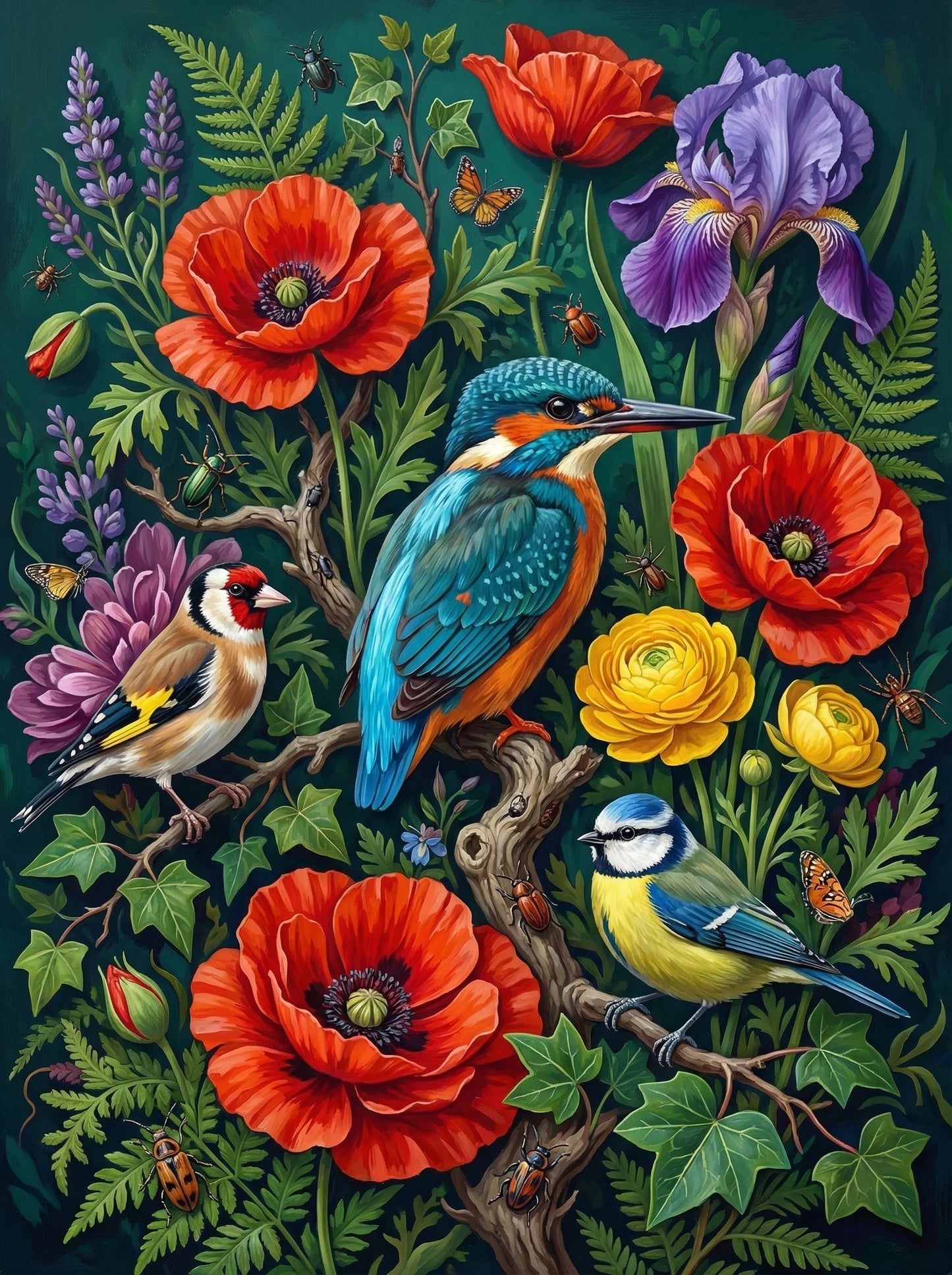 Kingfisher With Wildflowers
