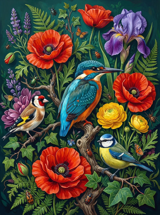 Kingfisher With Wildflowers