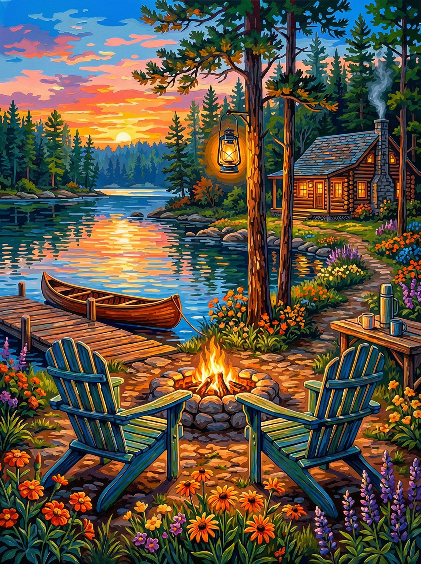 Lakeside Cabin Sunset (120 Colors)