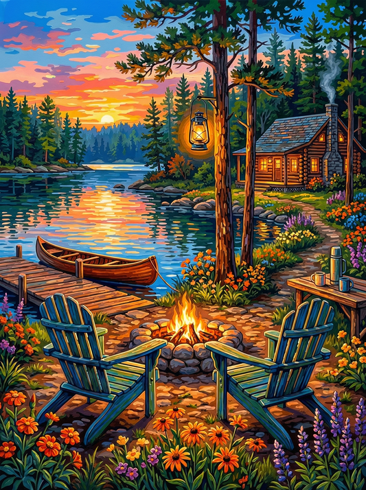 Lakeside Cabin Sunset