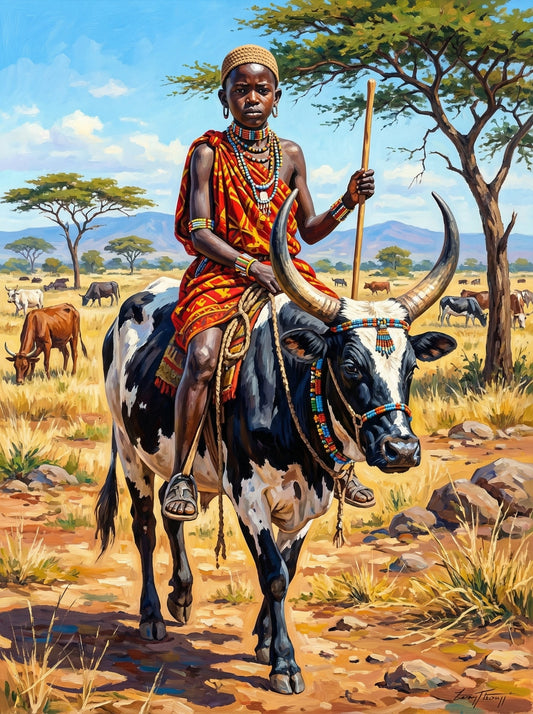 Maasai Warrior On Ox (120 Colors)