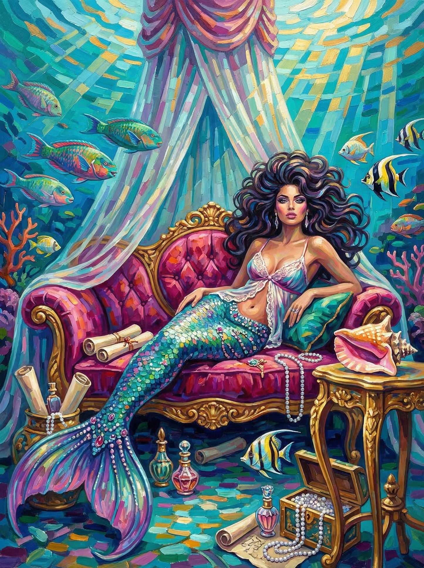 Mermaid On Luxe Throne (120 Colors)