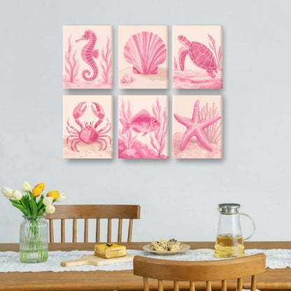 6 Mini Paintings - Pink Ocean Set