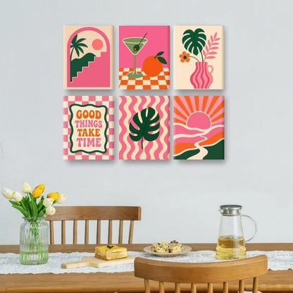 6 Mini Paintings - Retro Pink Vibes Set