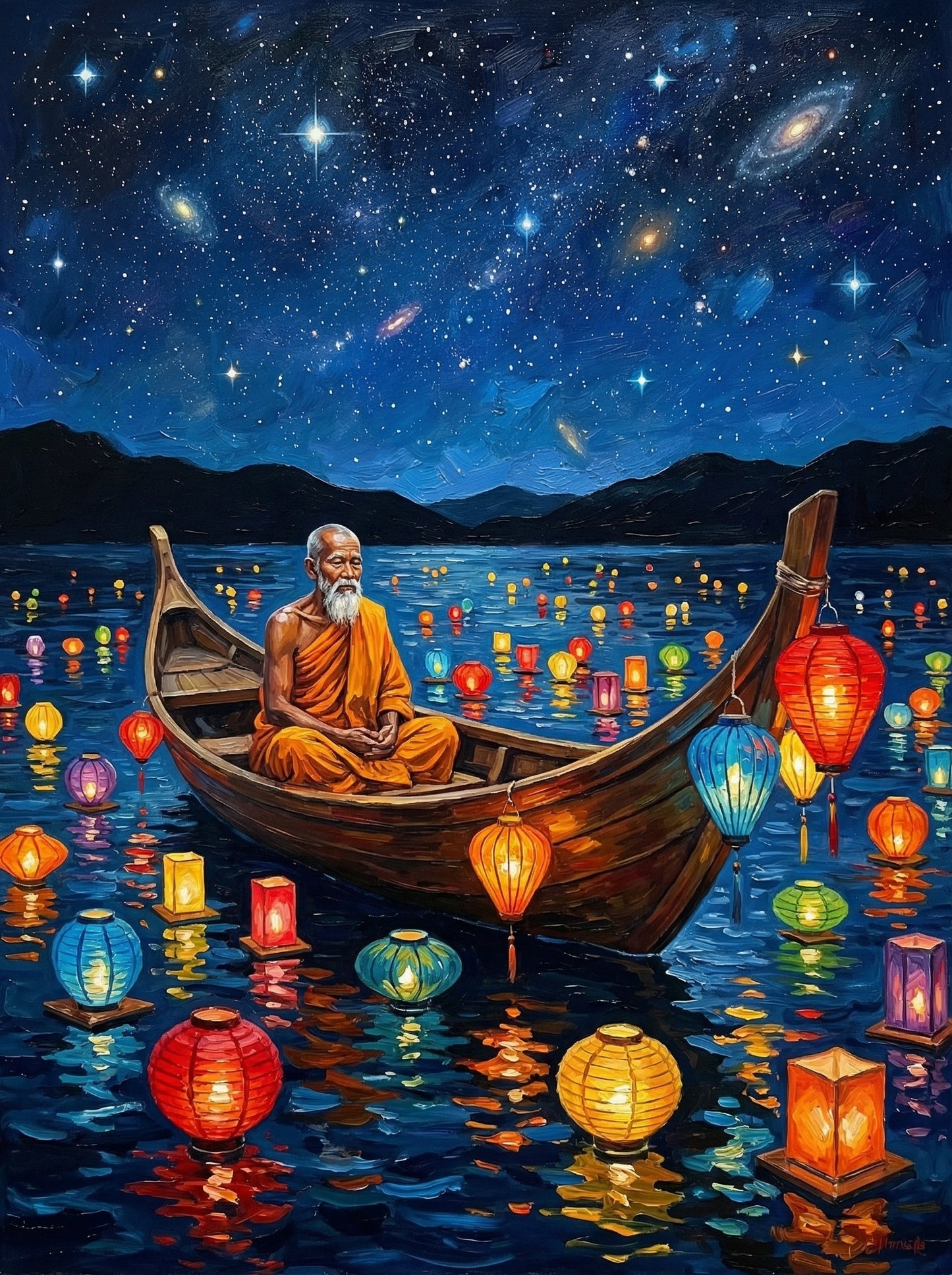 Monk In Glowing Boat (80 Colors)
