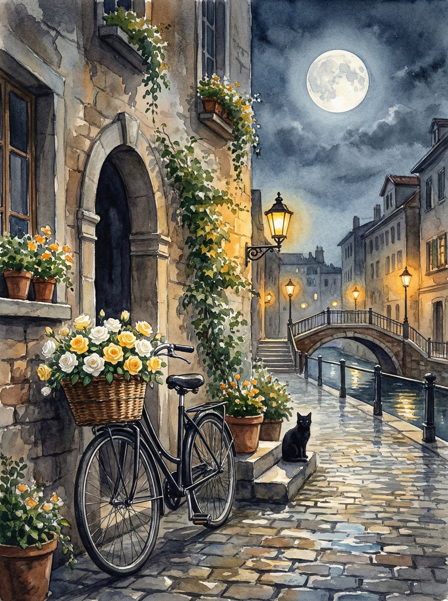 Moonlit Venice Bridge Scene