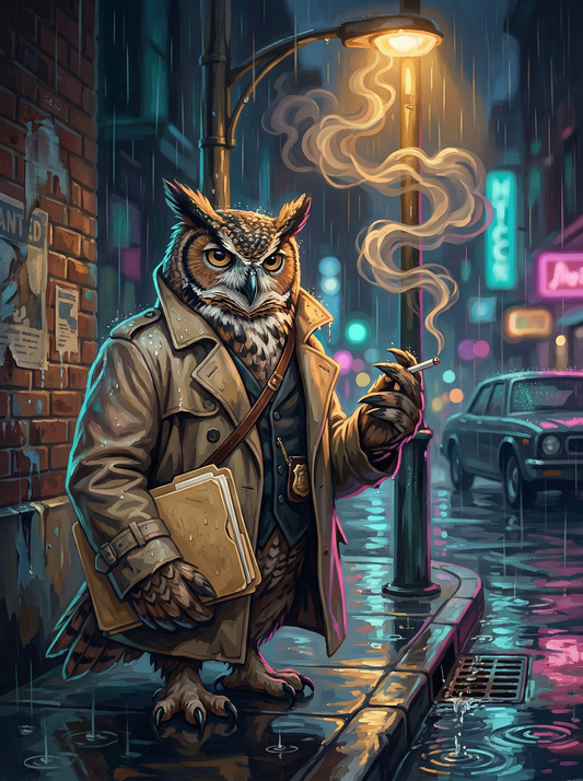 Noir Owl Rainy Streets