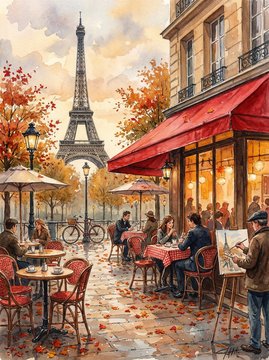 Parisian Cafe Autumn Scene