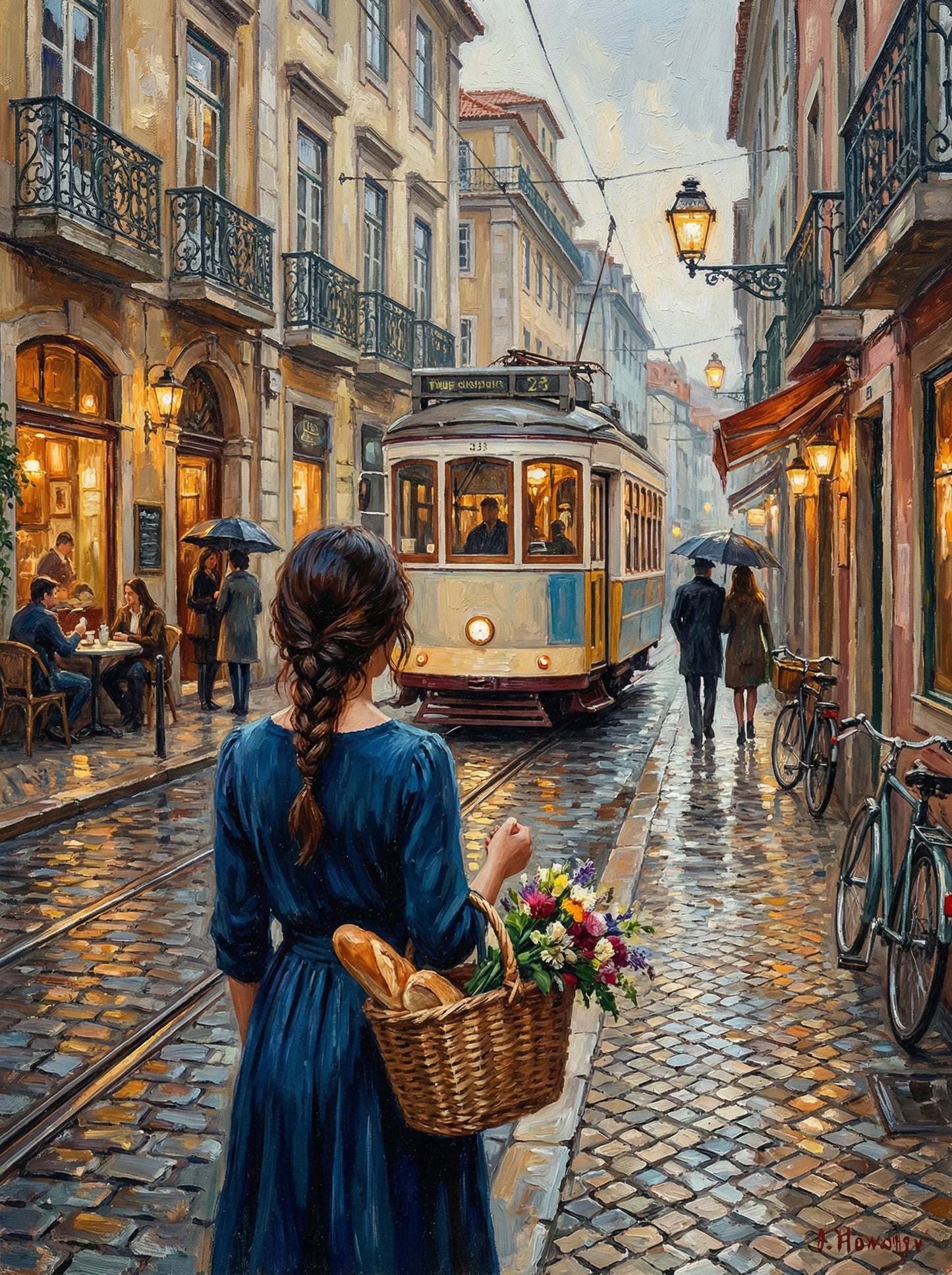 Parisian Street With Trolley