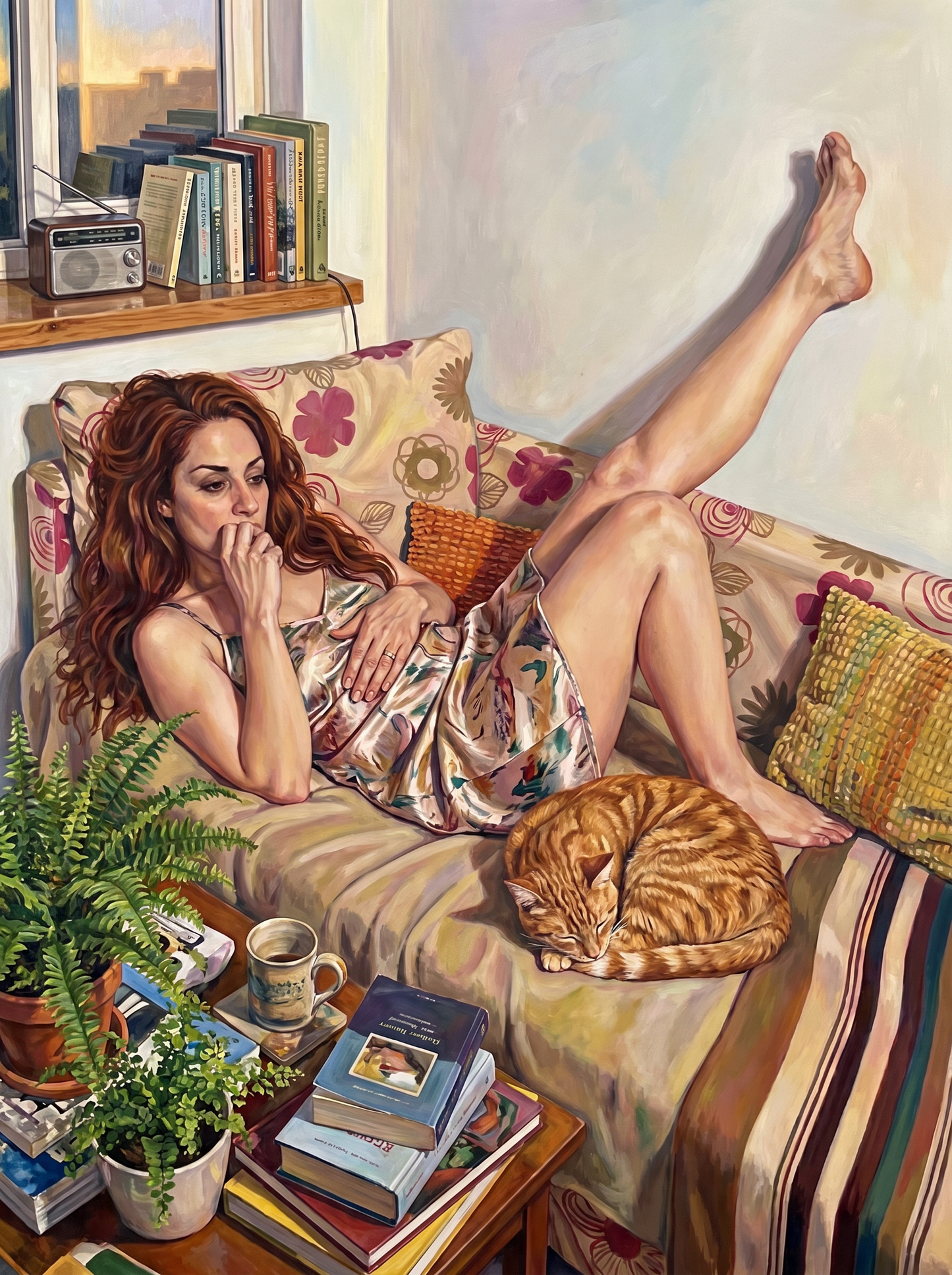 Redhead Lounging With Cat (120 Colors)