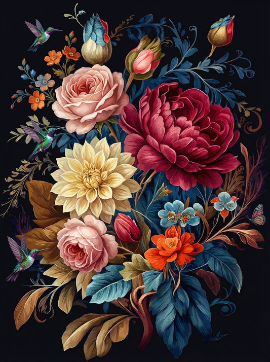 Romantic Floral With Hummingbird (80 Colors)