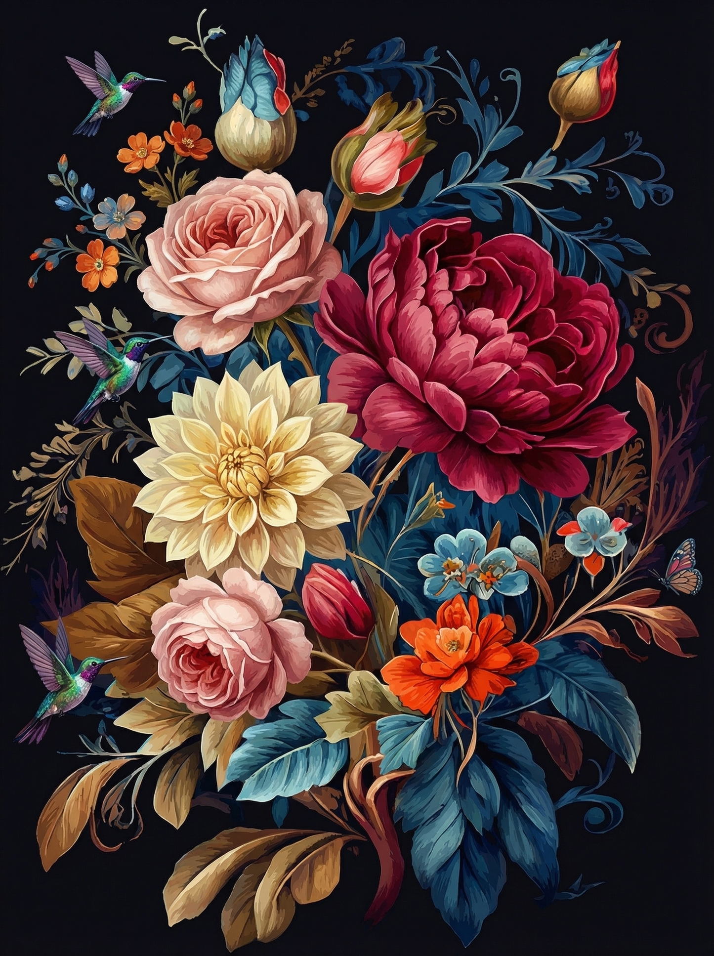 Romantic Floral With Hummingbird