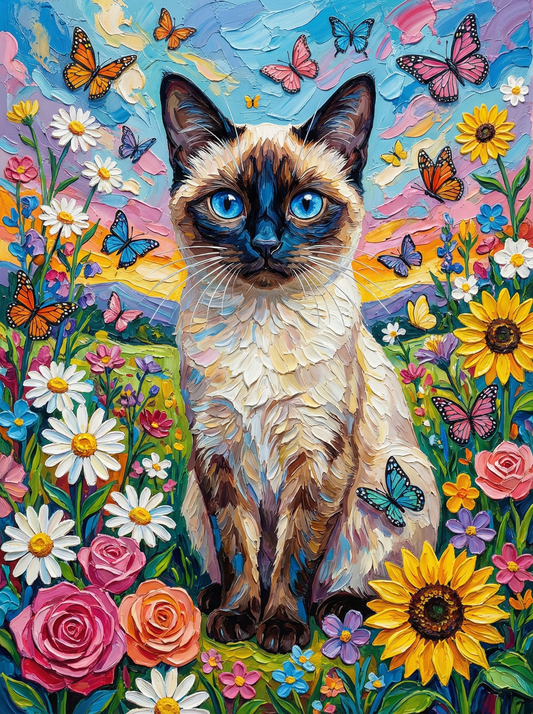 Siamese Cat Among Flowers (80 Colors)
