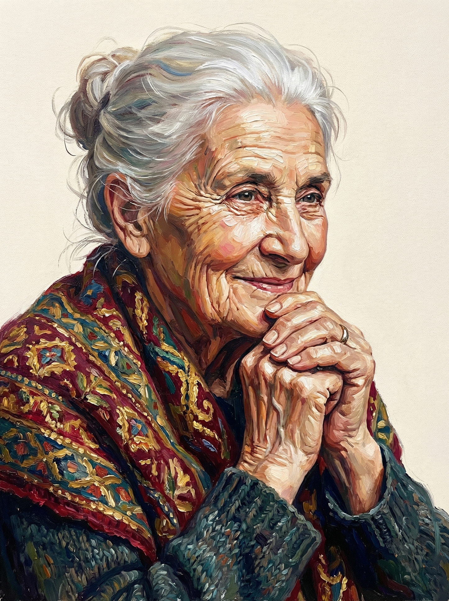 Smiling Grandmother Clasped Hands (80 Colors)