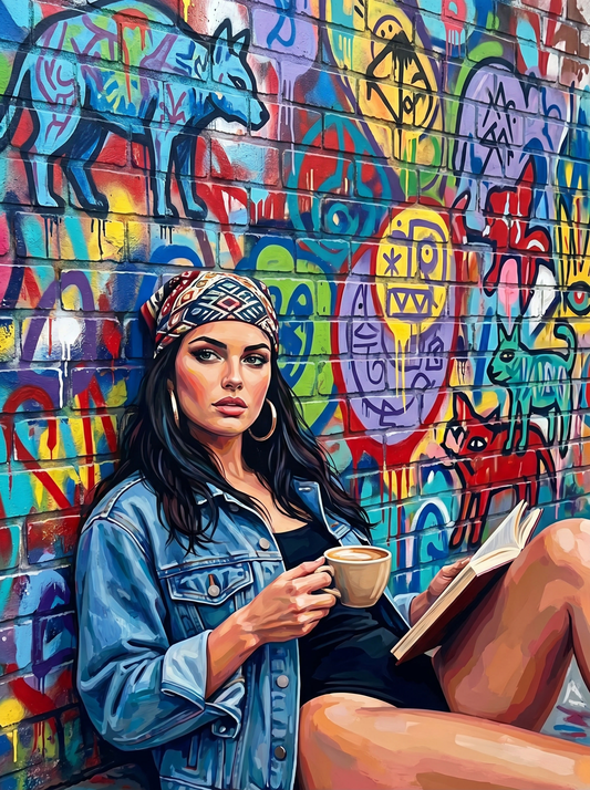 Street Art Coffee Girl (80 Colors)