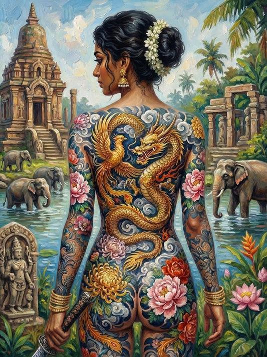 Temple Tattoo Elephant River (120 Colors)