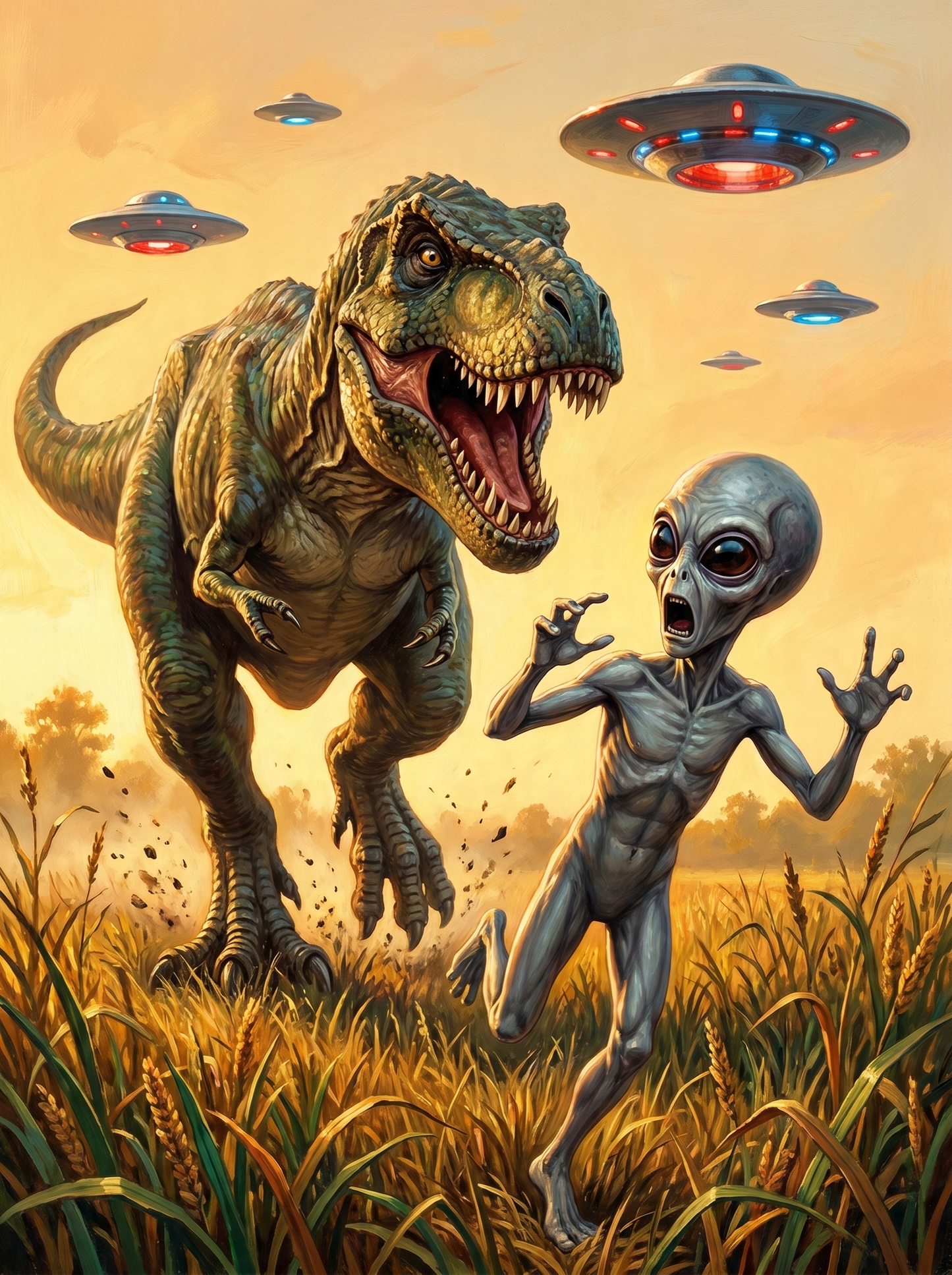 Trex Chasing Alien (120 Colors)