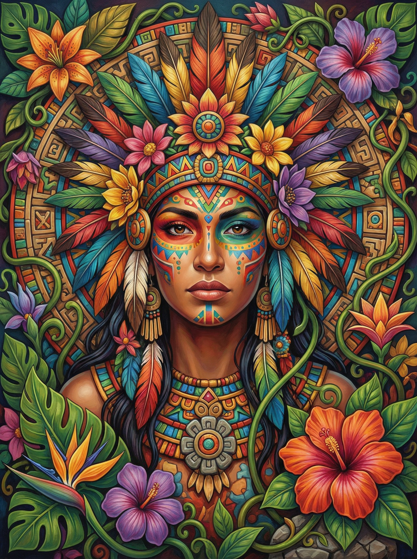 Aztec Woman Feathered Crown (120 Colors)