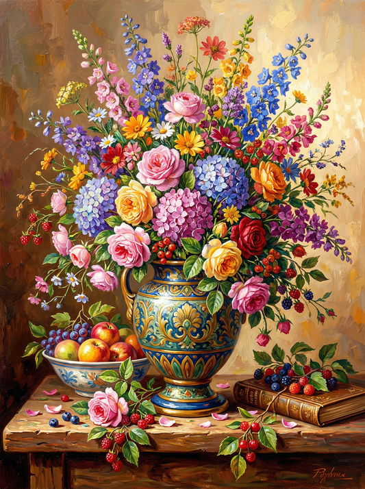 Vibrant Vase with Fruit (120 Colors)