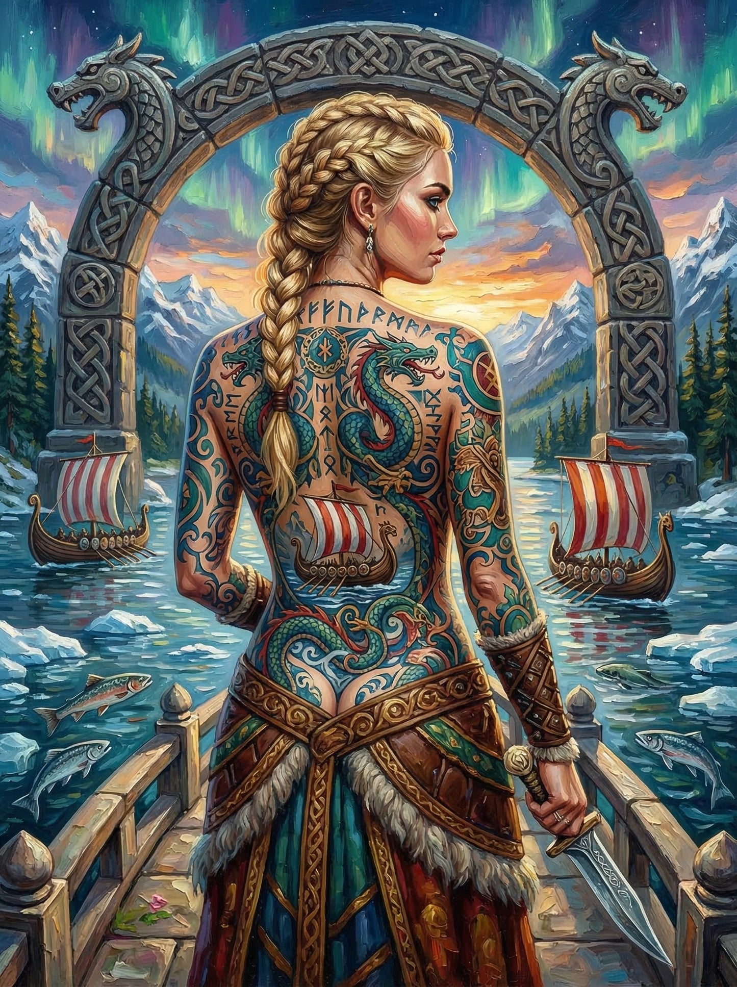 Viking Dragon Tattoo Woman (120 Colors)