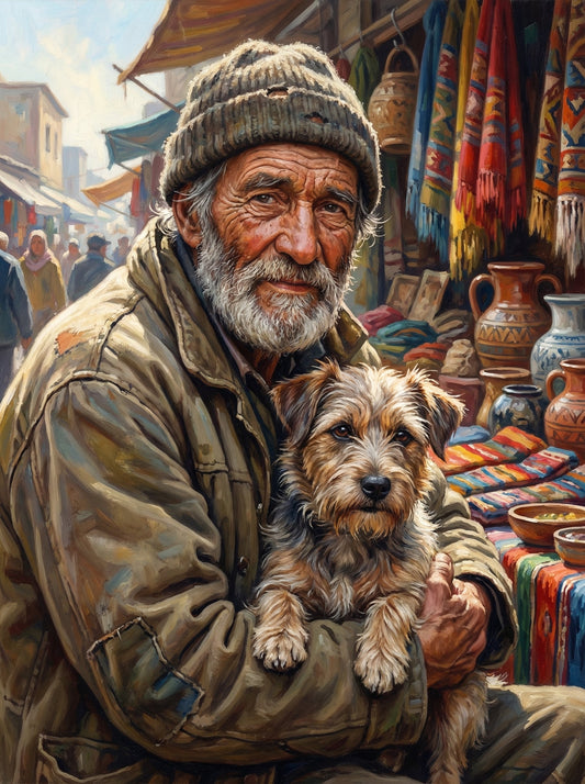 Weathered Man With Terrier (80 Colors)