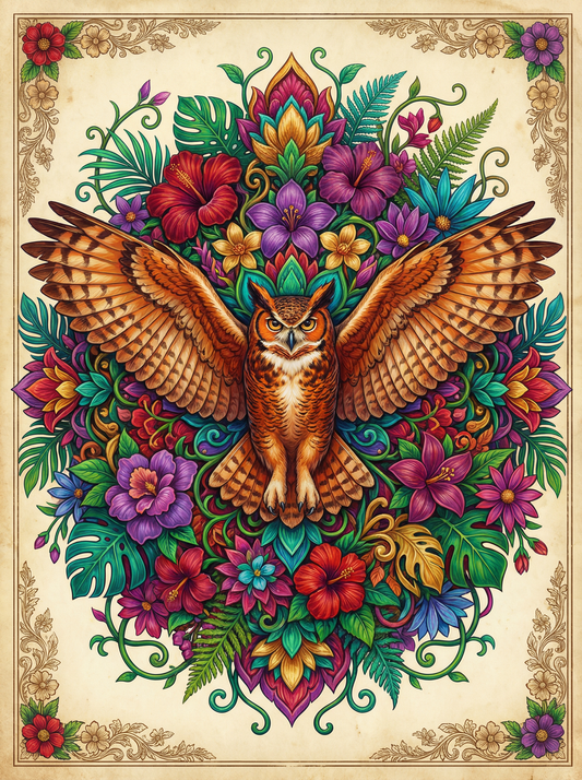 Winged Owl In Blossoms (120 Colors)