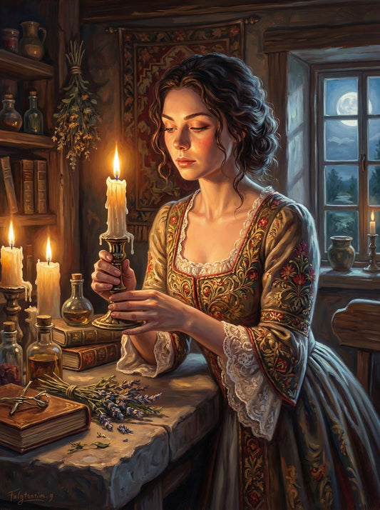 Wise Woman Reading Candlelight (80 Colors)
