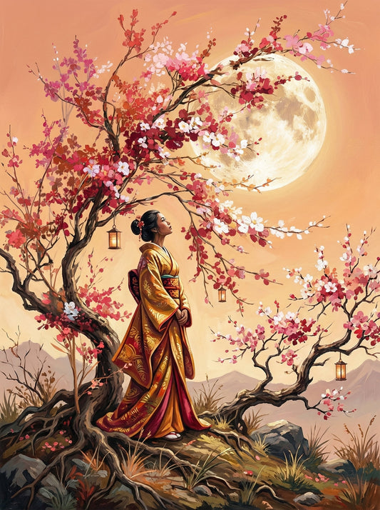 Woman Cherry Blossom Moonrise (120 Colors)