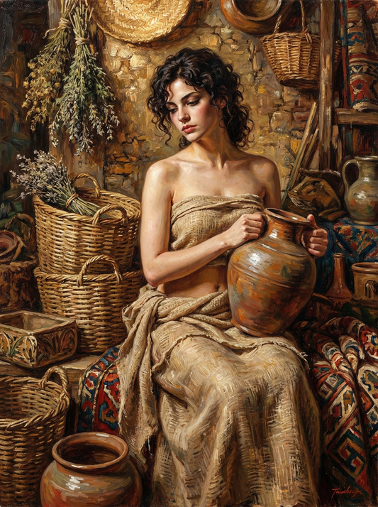 Woman With Pottery Rustic Studio (120 Colors)