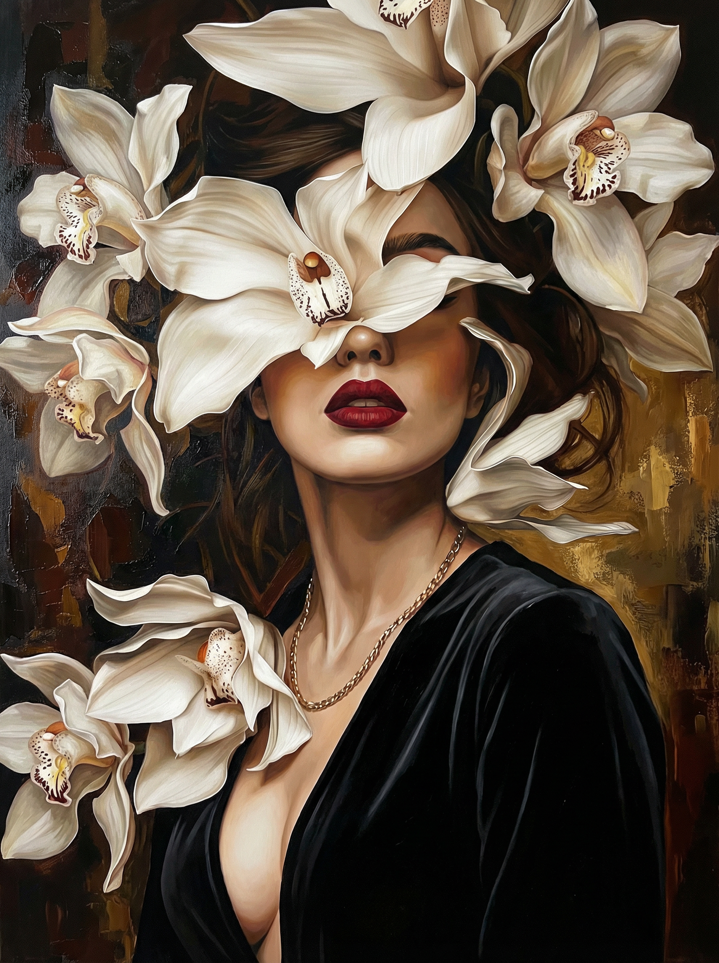 Woman With Speckled Orchids (120 Colors)