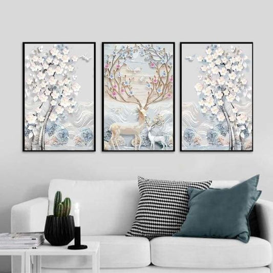 3PCS Multi Panel Deer Diy Paint By Numbers Kits VM94325 -