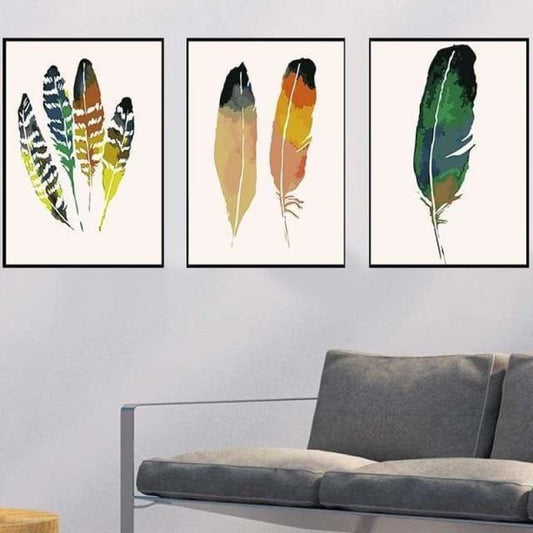 3PCS Multi Panel Feather Paint by Numbers Kits PBN96878 -