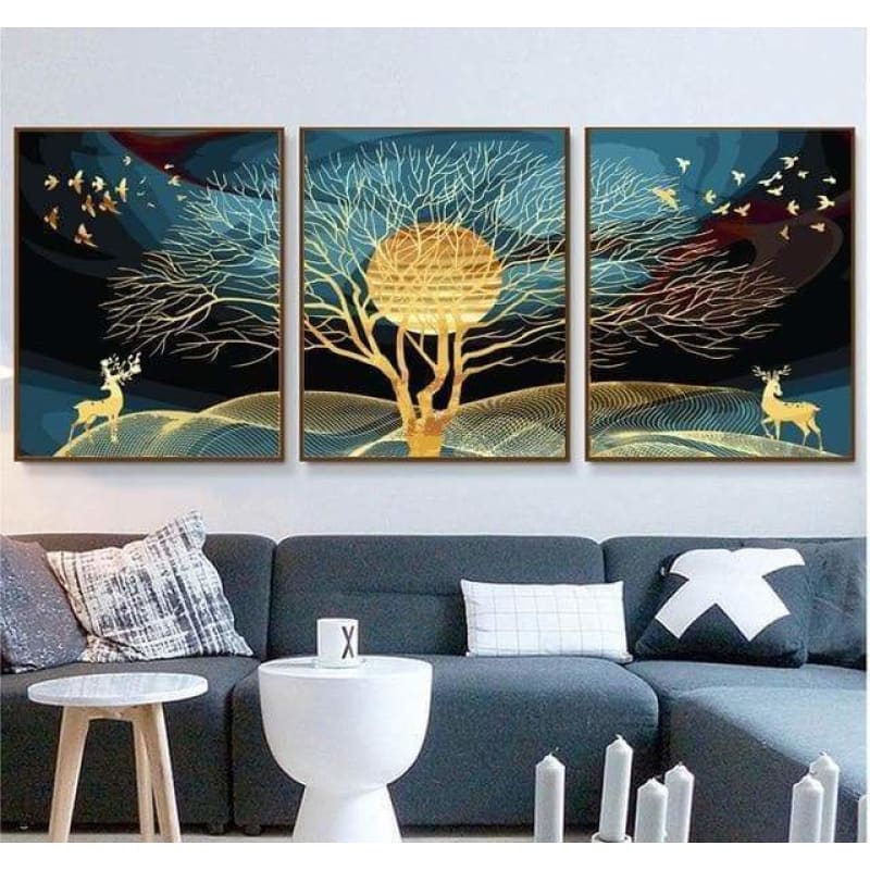 3PCS Multi Panel Tree Diy Paint By Numbers Kits PBN94321 - NEEDLEWORK KITS