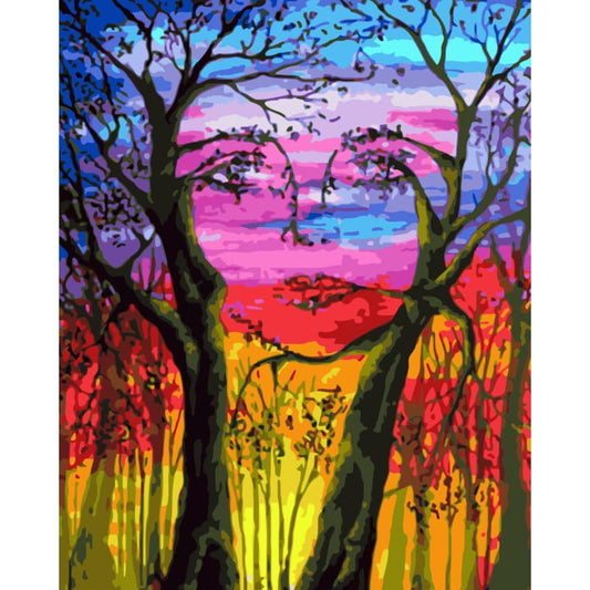 Abstract Art Tree＆ Girl Diy Paint By Numbers Kits WM-757 - NEEDLEWORK KITS