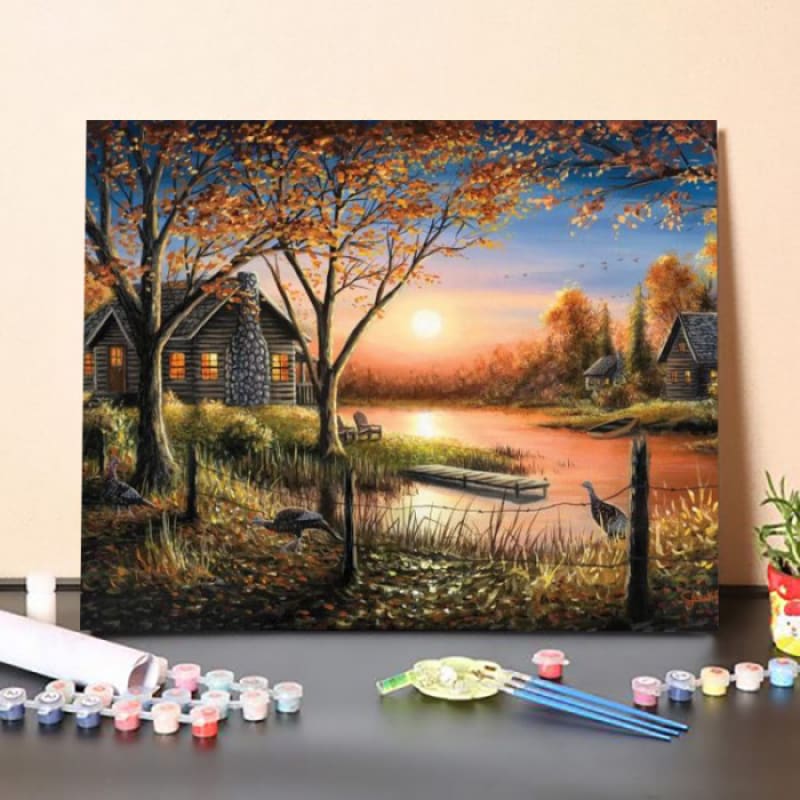An Autumn Sunset Paint By Numbers Kit – Adult Paint By Numbers