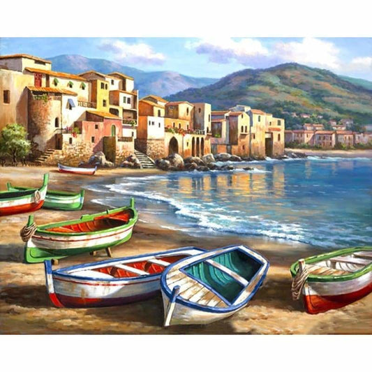 Beach Boats Diy Paint By Numbers Kits PBN97615 - NEEDLEWORK KITS