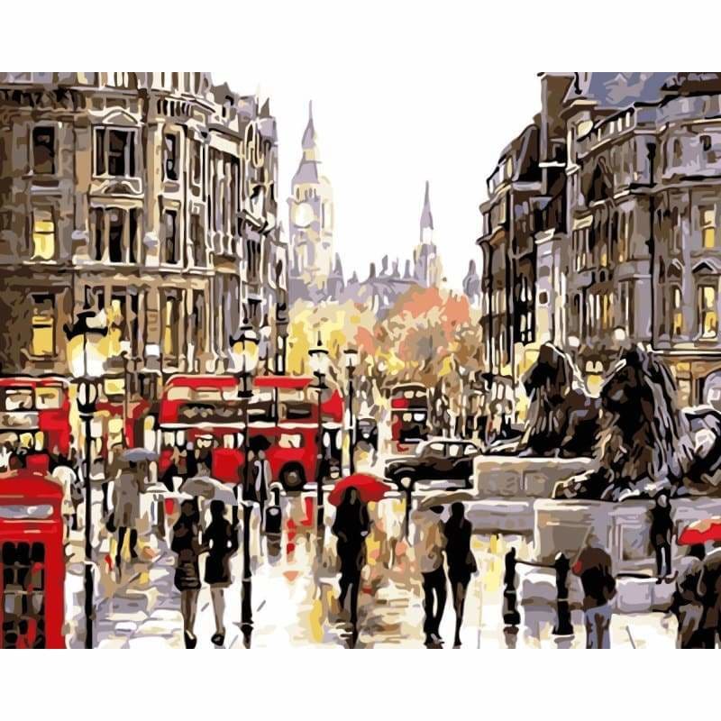 Landscape Busy London Street Diy Paint By Numbers Kits WM-1028 - NEEDLEWORK KITS