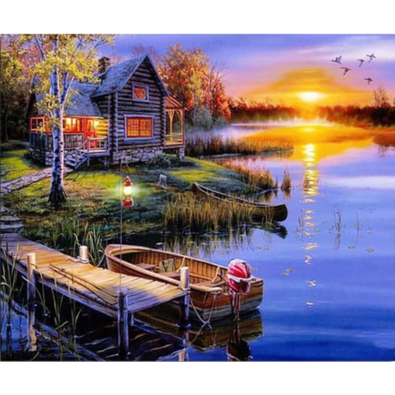 Landscape Lake Village Diy Paint By Numbers Kits PBN00051 - NEEDLEWORK KITS