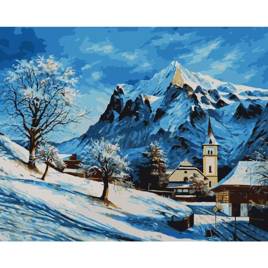 Landscape Mountain cottage Diy Paint By Numbers Kits WM-019 - NEEDLEWORK KITS