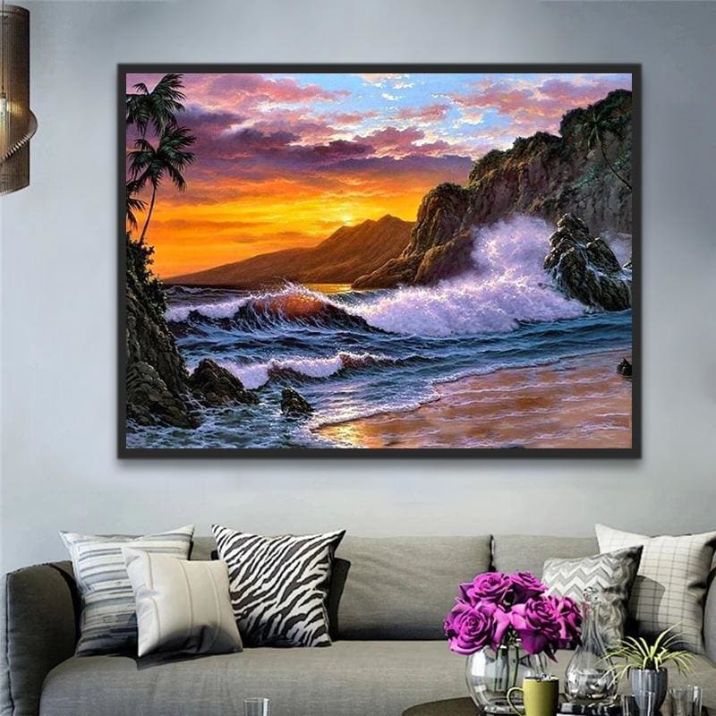 Landscape Nature Waves Rocks Beach Summer DIY Paint By 