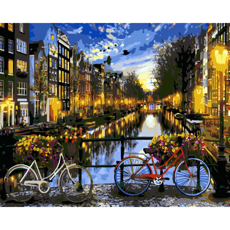 Landscape Riverside Bicycle Diy Paint By Numbers Kits WM-813 - NEEDLEWORK KITS