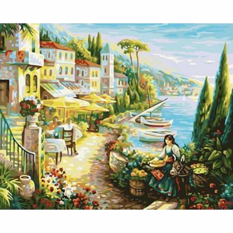 Landscape Seaside Town Diy Paint By Numbers Kits ZXB269 - NEEDLEWORK KITS