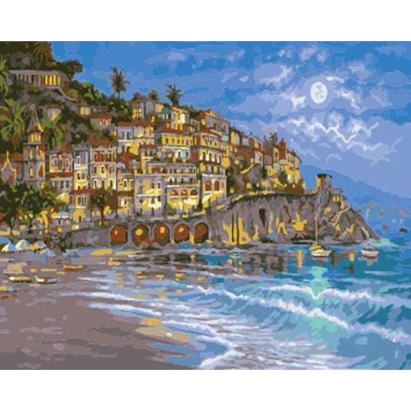 Landscape Seaside Town Diy Paint By Numbers Kits ZXB672 - NEEDLEWORK KITS