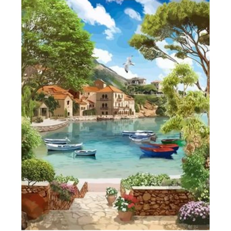 Landscape Seaside Town Diy Paint By Numbers Kits ZXQ2725 - NEEDLEWORK KITS