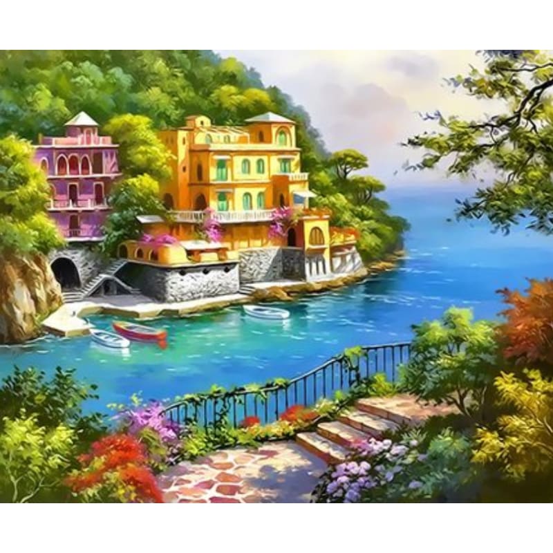 Landscape Seaside Town Diy Paint By Numbers Kits ZXQ3606 - NEEDLEWORK KITS