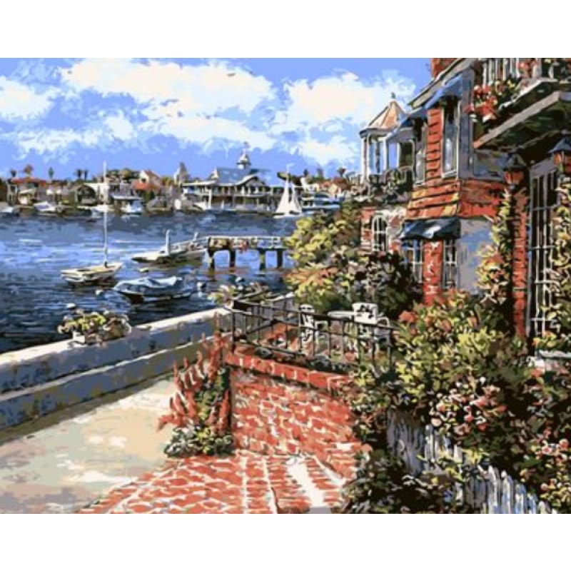 Landscape Seaside Town Diy Paint By Numbers Kits ZXQ641 - NEEDLEWORK KITS