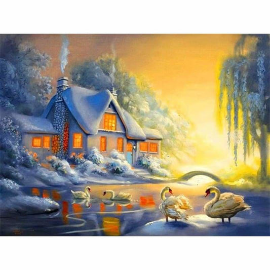 Landscape Snow Village Diy Paint By Numbers Kits PBN91519 - NEEDLEWORK KITS