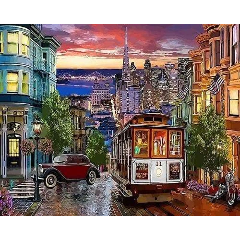 Landscape Town Street Diy Paint By Numbers ZXQ3917 - NEEDLEWORK KITS