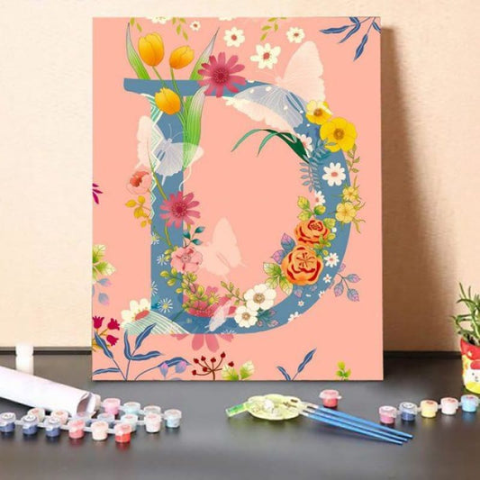 Paint by Numbers Kit Alphabet D in Flowers